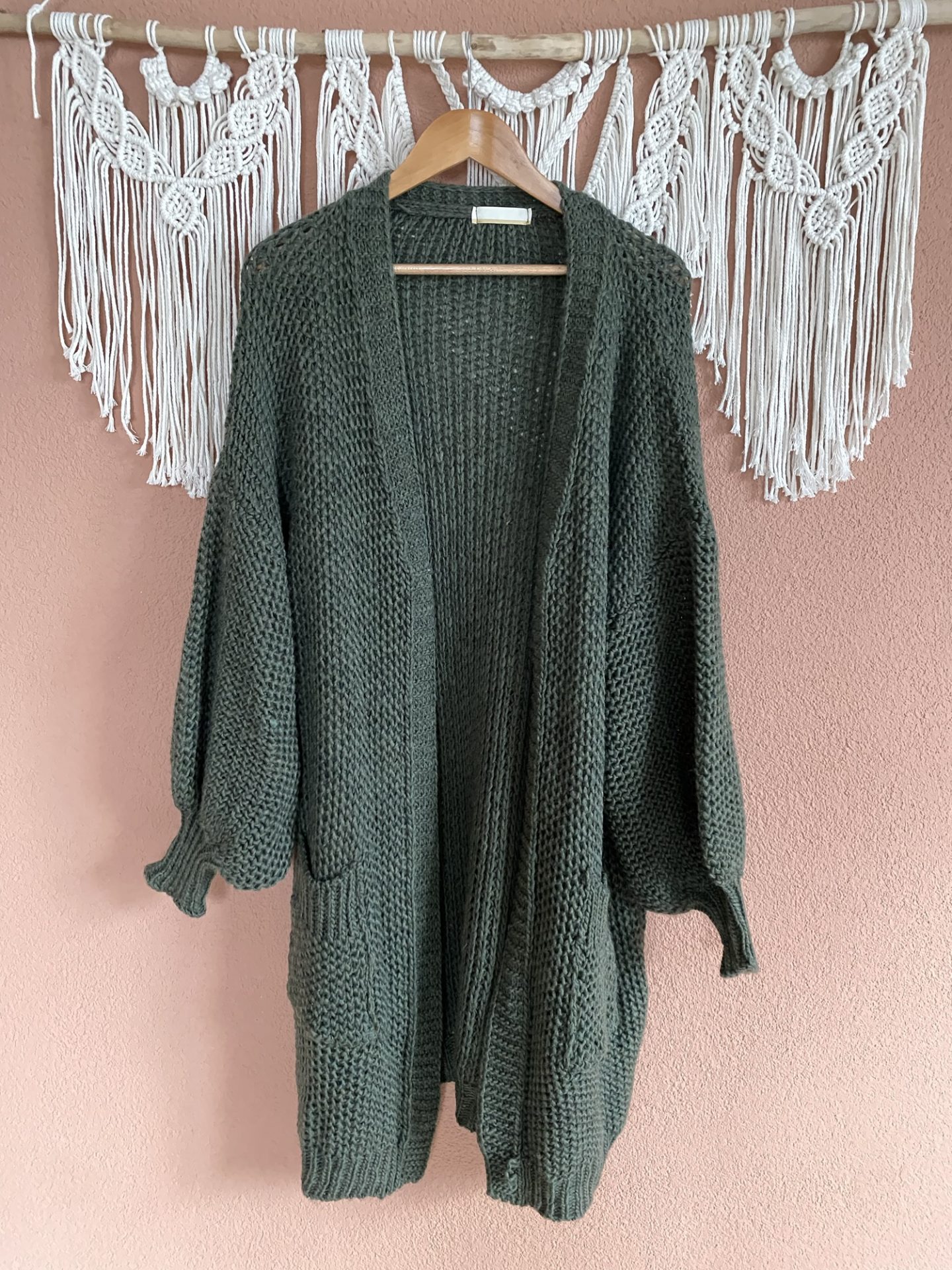 Strickmantel lang khaki
